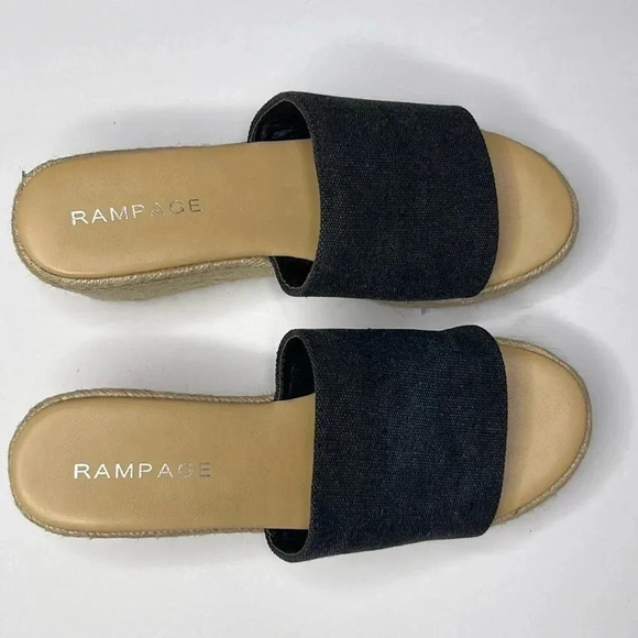 Rampage espadrille wedge slides black sandals sz 8.5 black denim upper. - Picture 1 of 5
